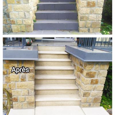 Escalier en placage pour recouvrir du vieux carrelage